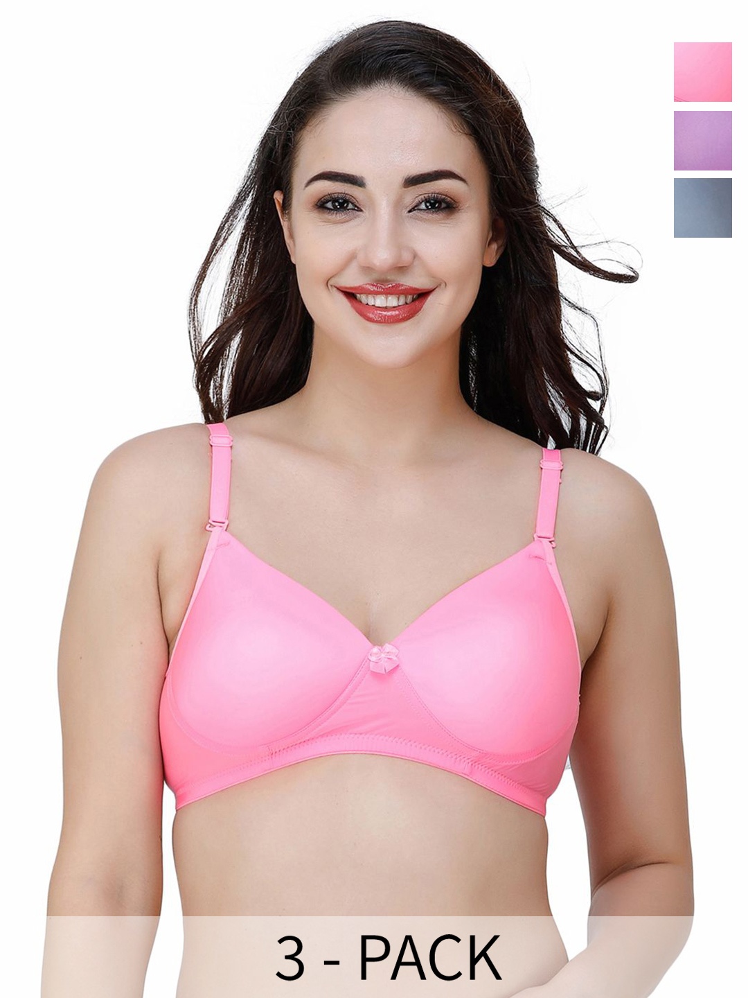 

College Girl Women Pack of 3 Full Coverage Lightly Padded T-shirt Bra, Pink