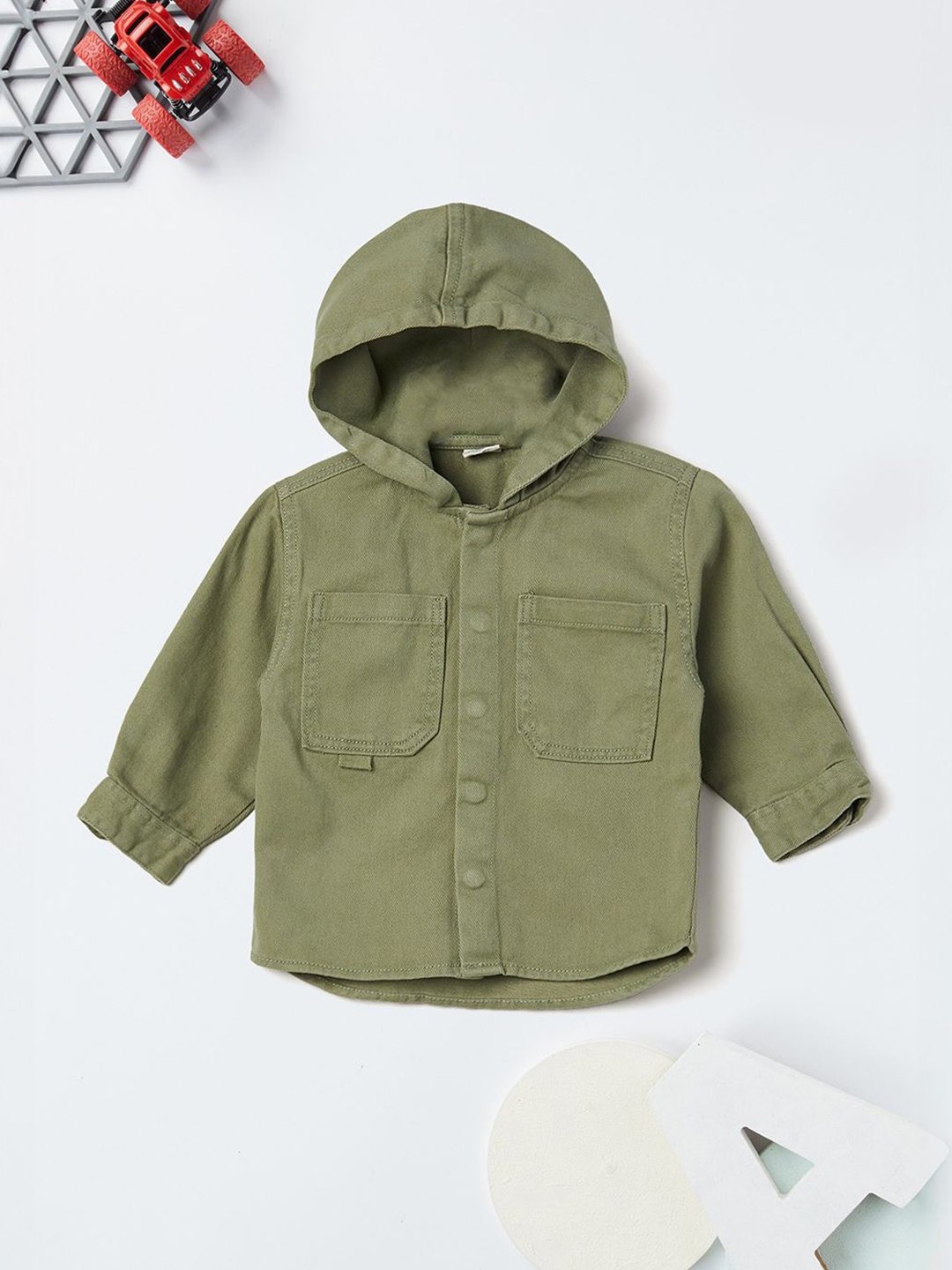 

max Boys Hood Solid Cotton Casual Shirt, Olive