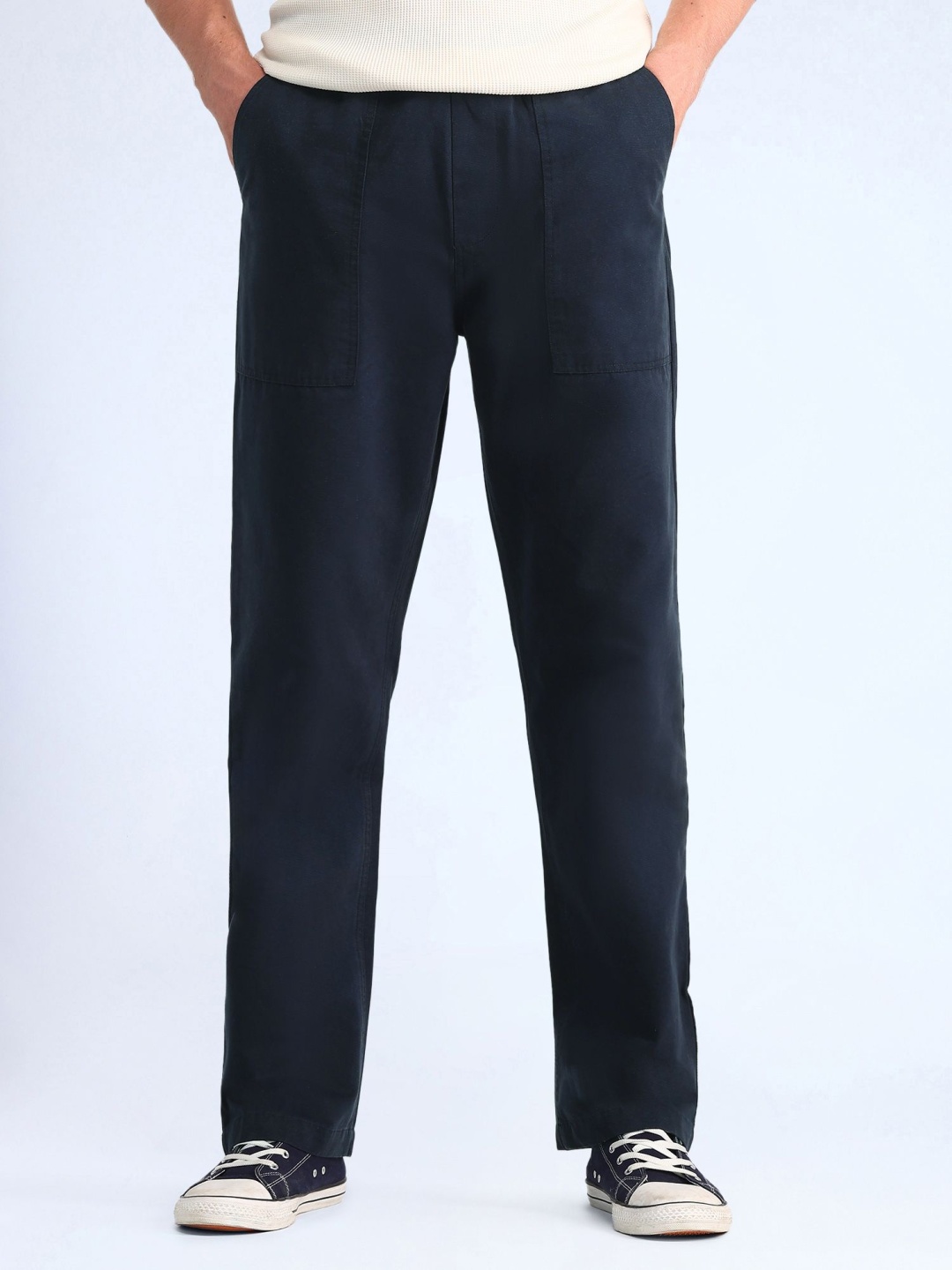 

Flying Machine Men Loose Fit Trousers, Navy blue