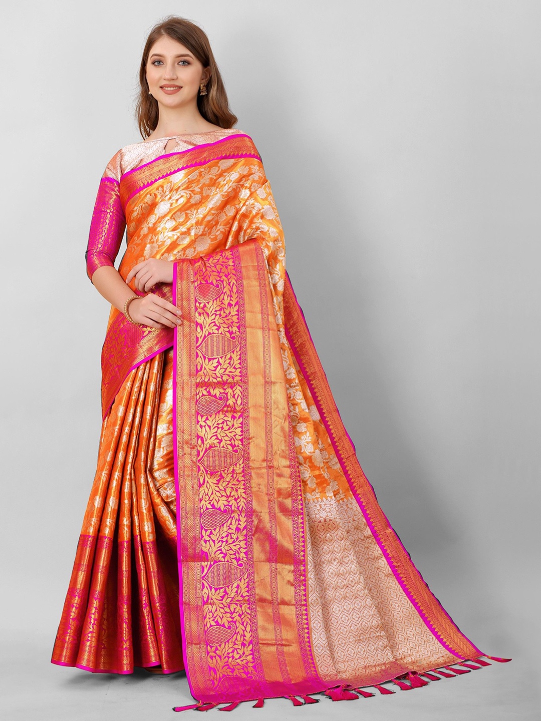 

LeeliPeeri Designer Woven Design Zari Kanjeevaram Saree, Orange