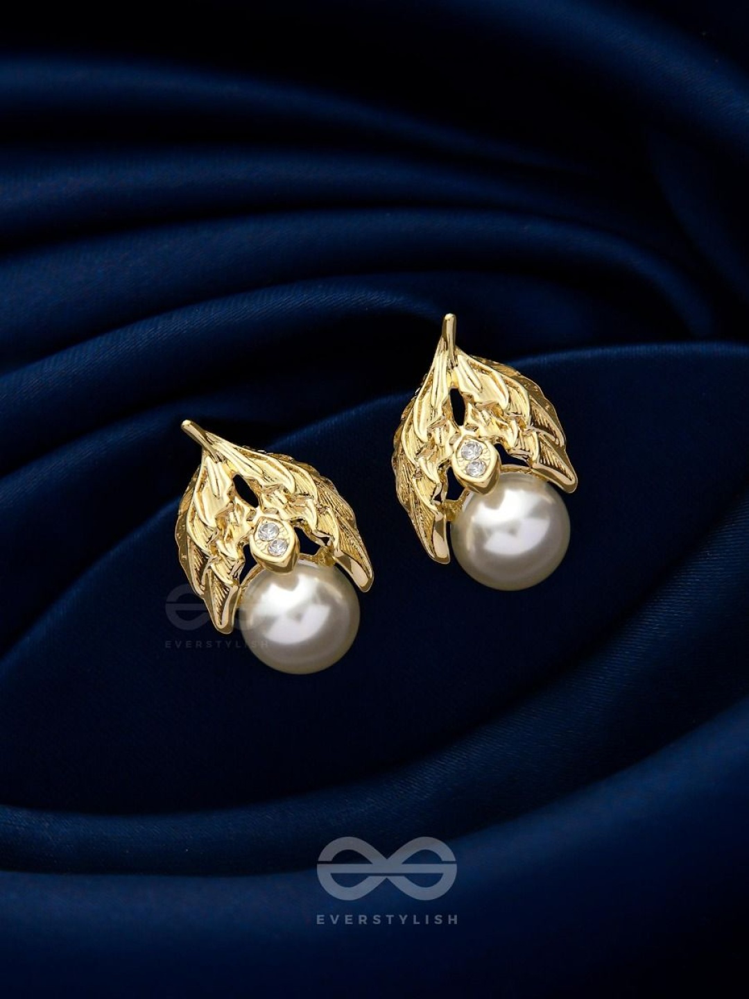 

EVERSTYLISH Artificial Stones and Pearls Studded Contemporary Shaped Studs, Gold