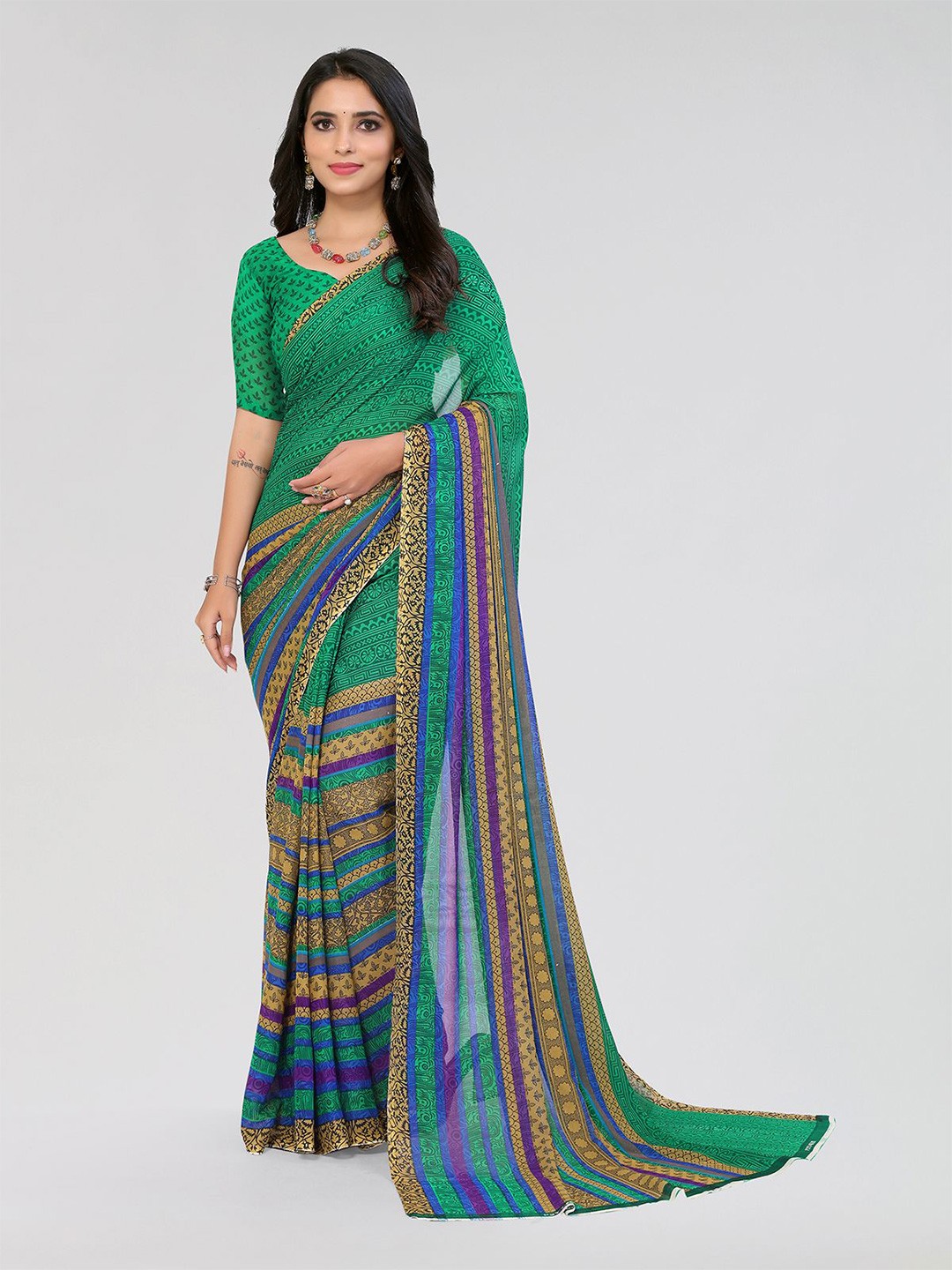 

Moda Rapido Poly Georgette Saree, Green