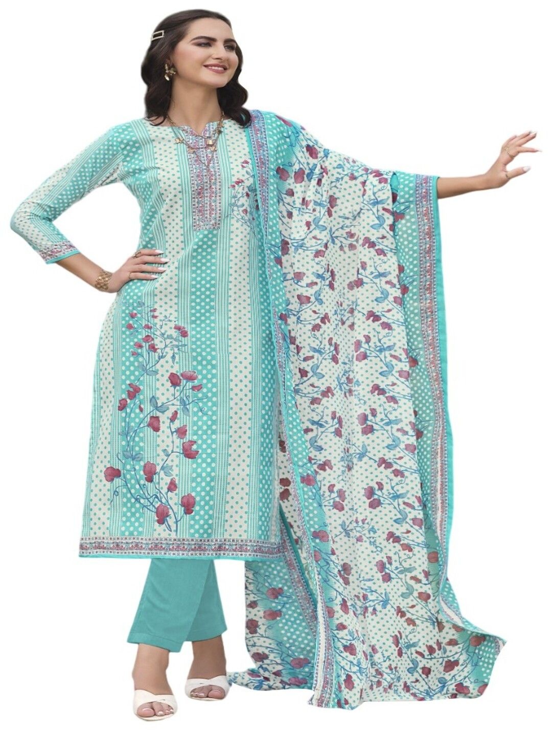 

DRAVINAM Trends Floral Printed Pure Cotton Unstitched Dress Material, Blue