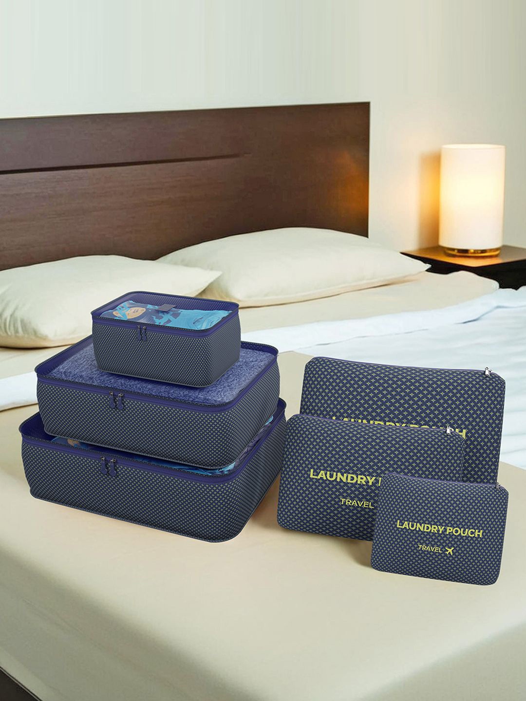 

Kuber Industries Unisex 24 Pcs Foldable Printed Organisers, Navy blue