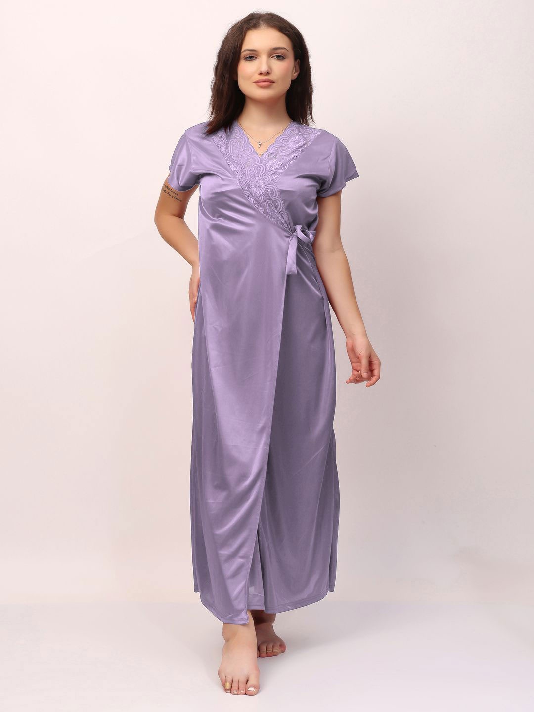 

CHUI MUI Pack of 2 Satin Maxi Nightdress with Robe, Purple