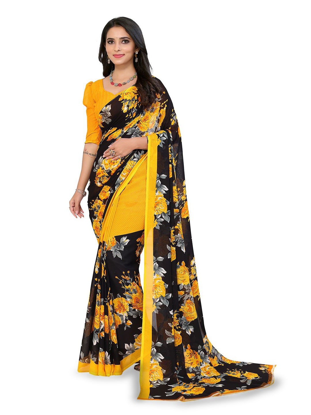 

Moda Rapido Printed Saree With Unstiched Blouse Piece, Yellow