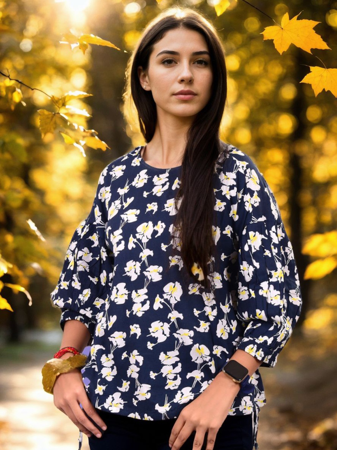 

Bucciato Private Limited Floral Print Cotton Top, Black