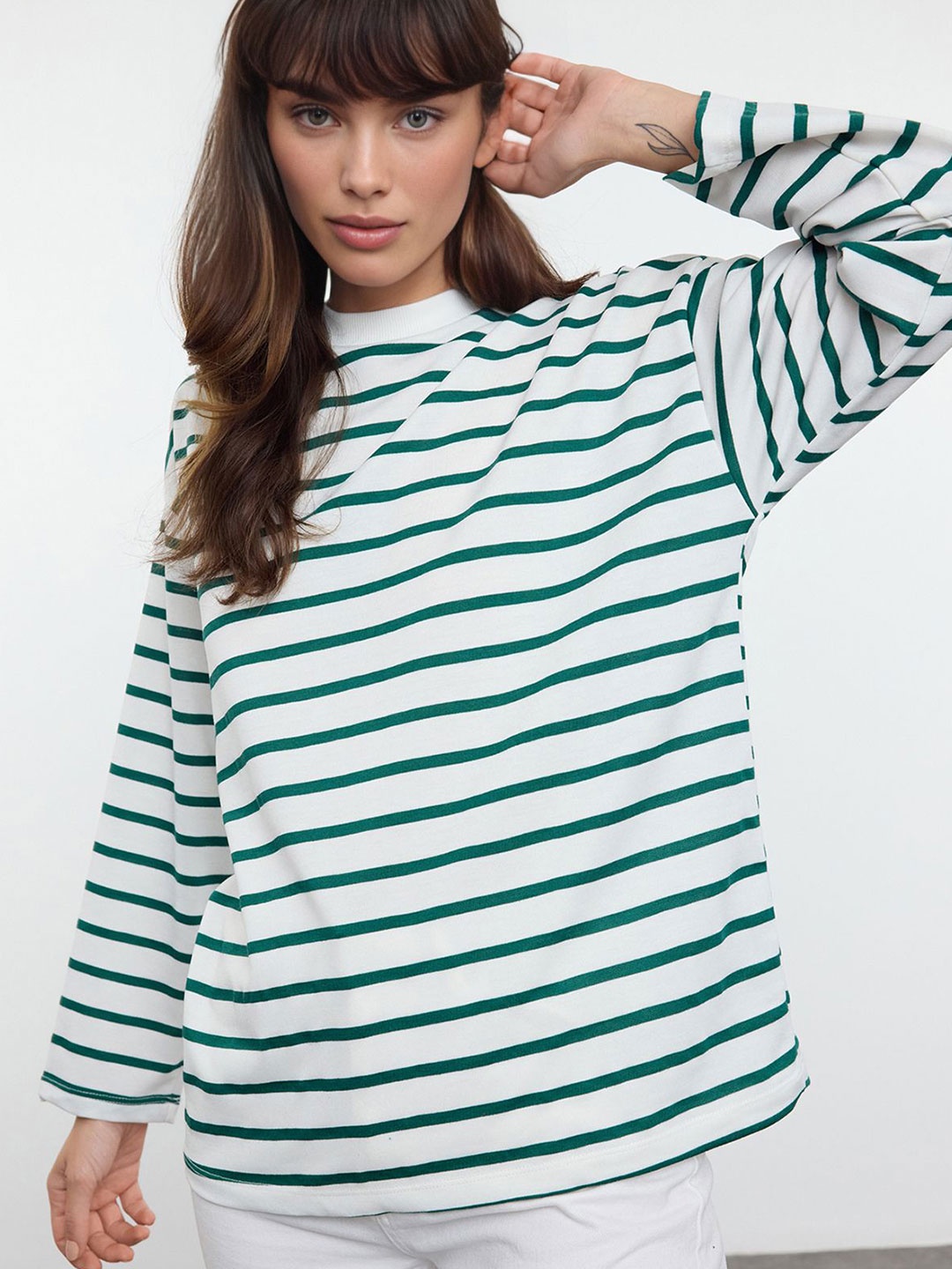 

Trendyol Women Striped Sweatshirt, White