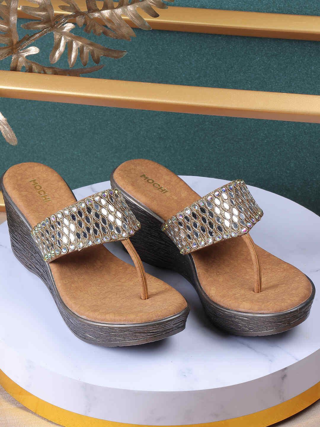 

Mochi Embellished Wedge Sandals, Gold