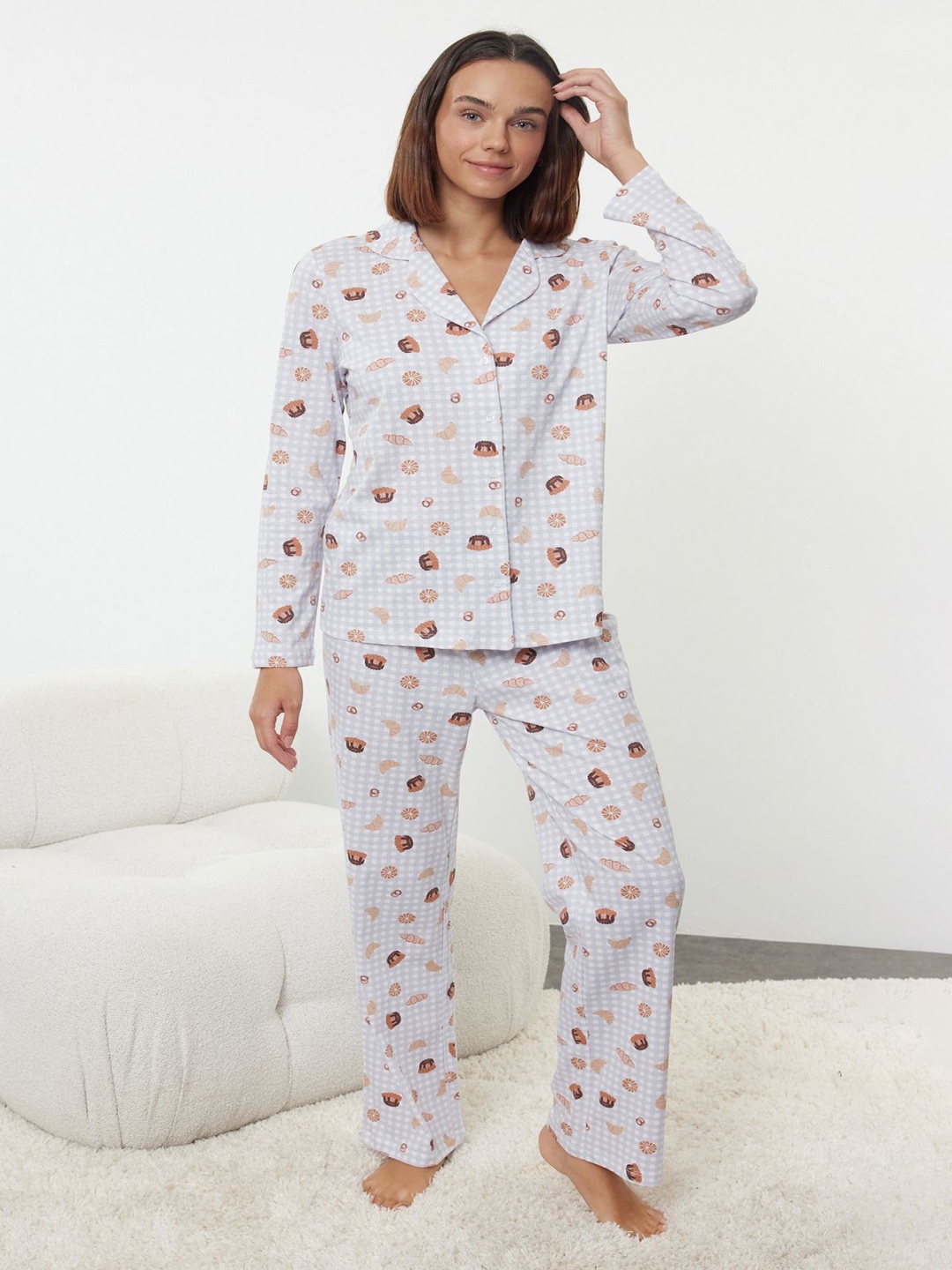 

Trendyol Women Printed Night suit, White