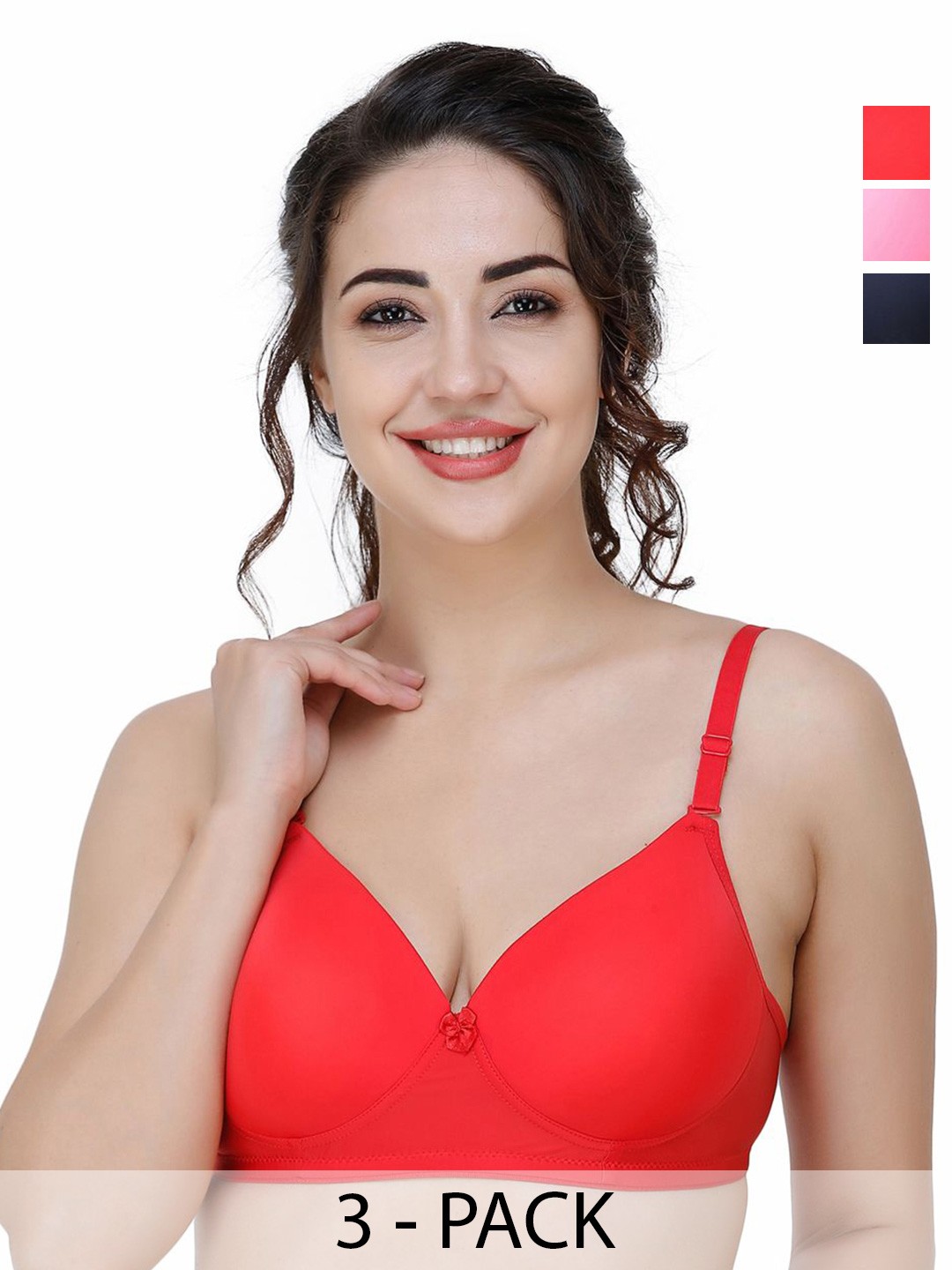 

College Girl Women Pack of 3 Full Coverage Lightly Padded Non-Wired Bra, Blue