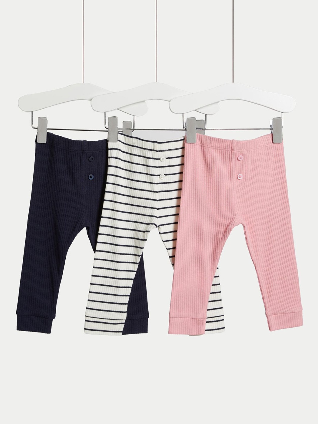 

Marks & Spencer Girls Pack Of 3 Cotton Printed Ankle-Length Leggings, Pink