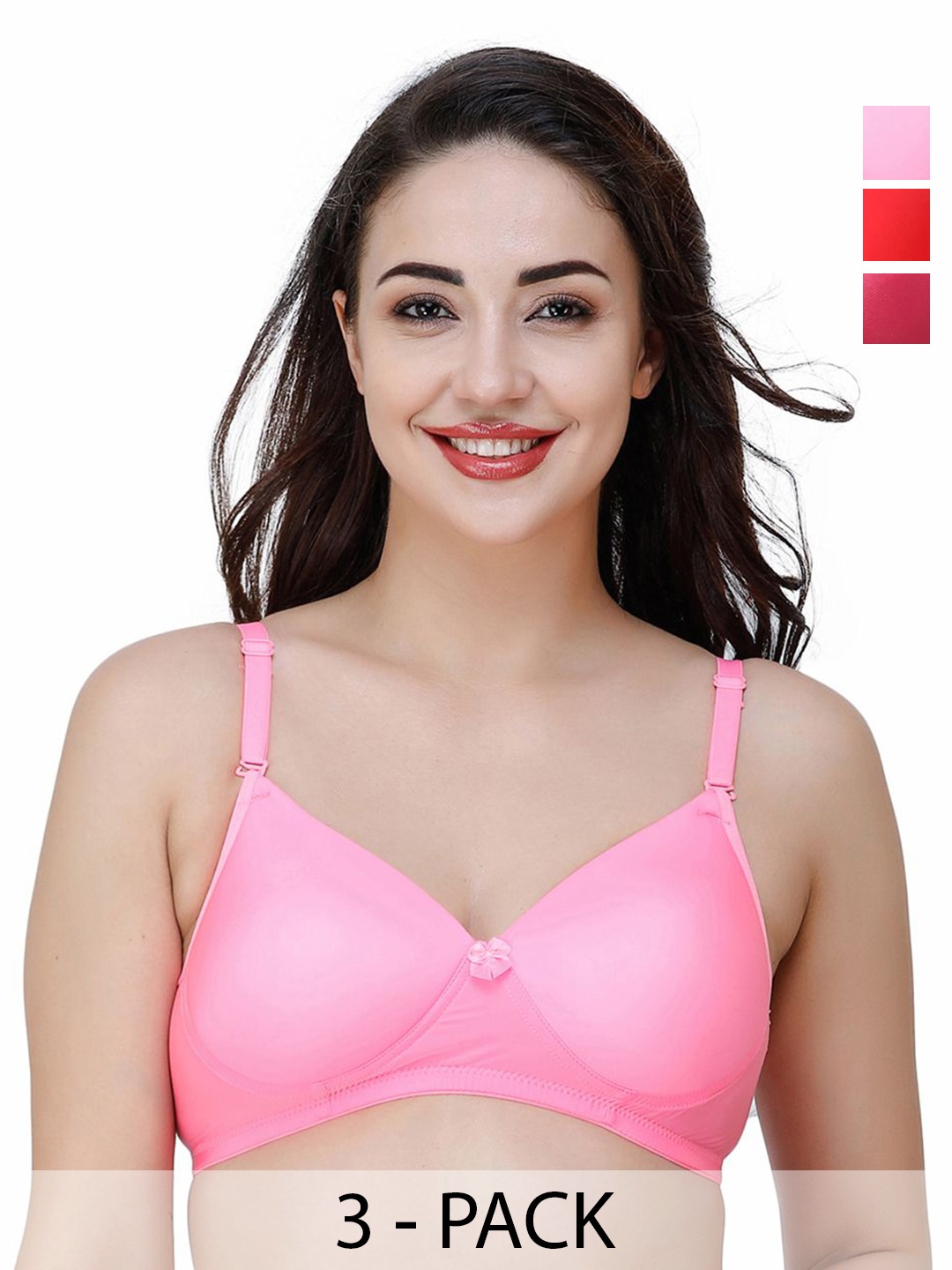 

College Girl Women Pack Of 3 Full Coverage Lightly Padded T-shirt Bra, Pink