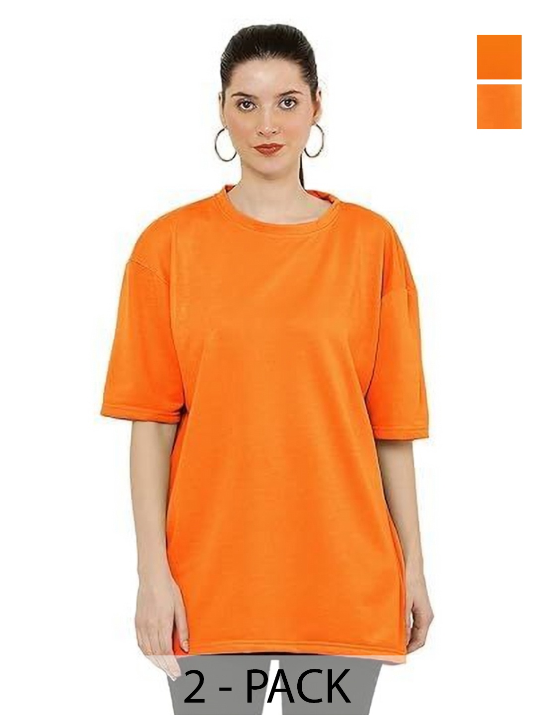 

NOTWILD Women Pack Of 2 Solid Round Neck Cotton Oversized T-shirts, Orange