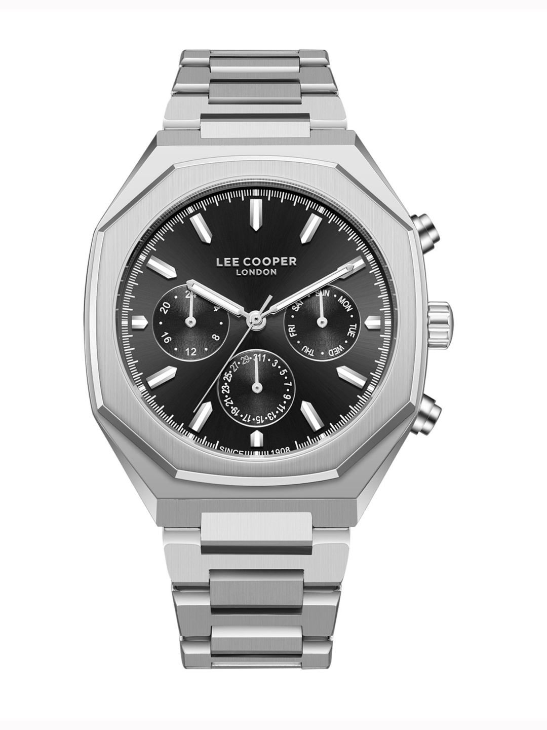 

Lee Cooper Men Brass Dial & Stainless Steel Bracelet Style Straps Analogue Multi Function Watch LC08045.350, Black