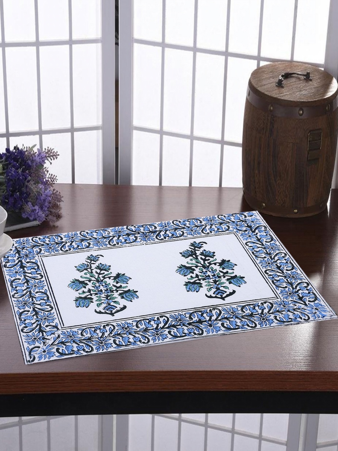 

Texstylers White & Blue 6 Pieces Floral Printed Cotton Table Placemats