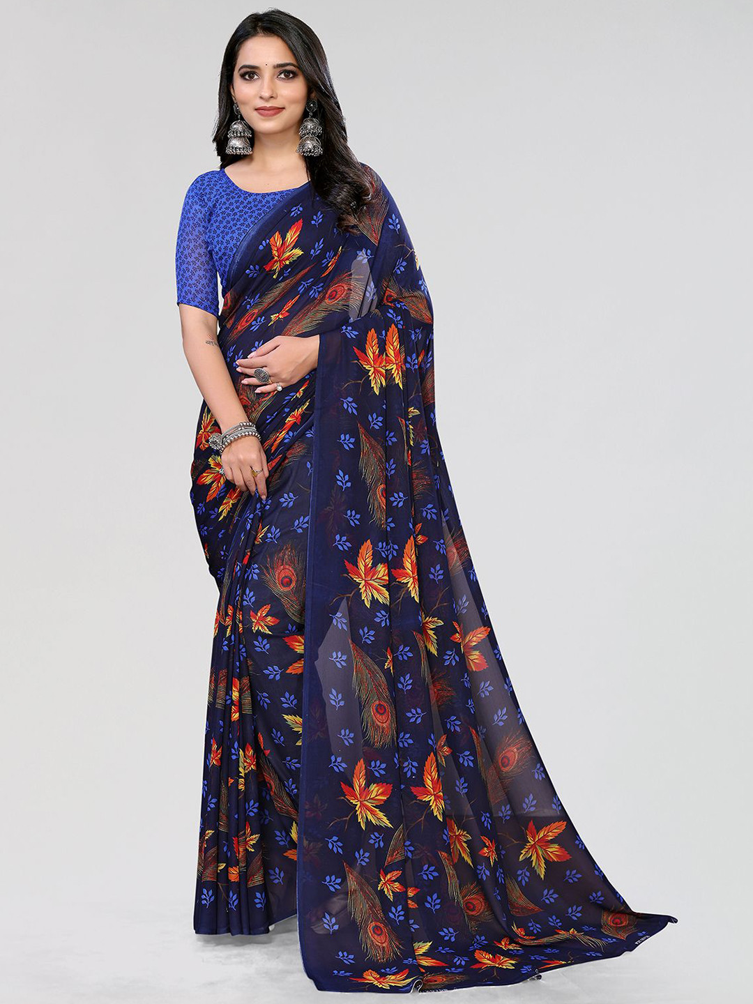 

Moda Rapido Ethnic Motifs Printed Saree, Navy blue