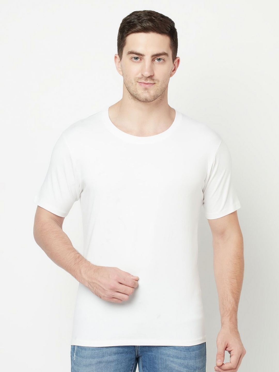 

Moda Rapido Men Fusion Solid Round Neck Cotton T-shirt, White