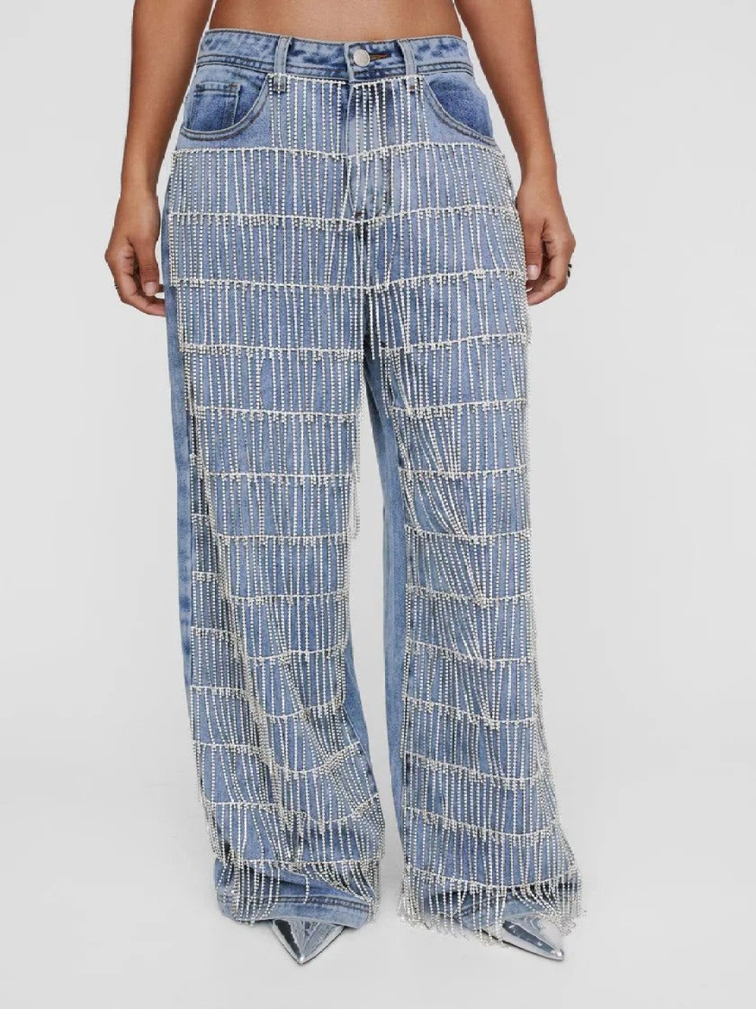 

Wear Your Words Women Wide Leg High-Rise Embellished Jeans, Blue