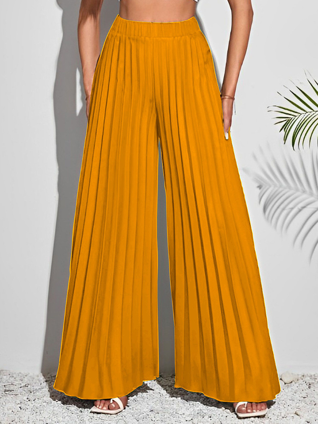 

Kushi Flyer Women Knitted Palazzos, Mustard