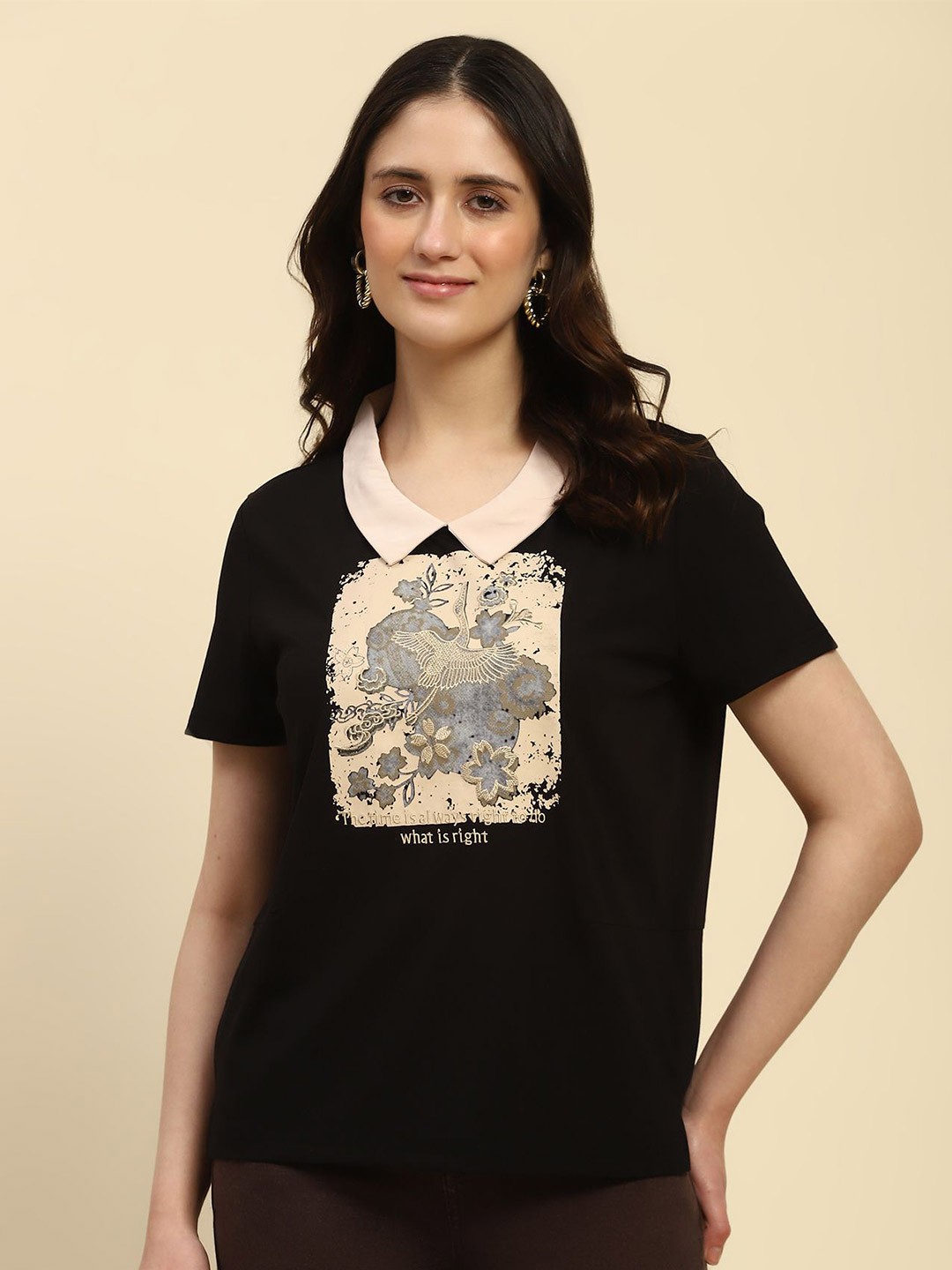 

Global Republic Women Printed Top, Black