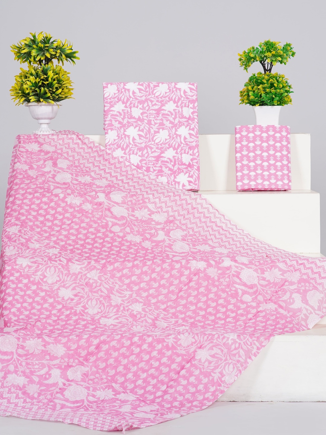 

KIAARON Printed Pure Cotton Unstitched Dress Material, Peach