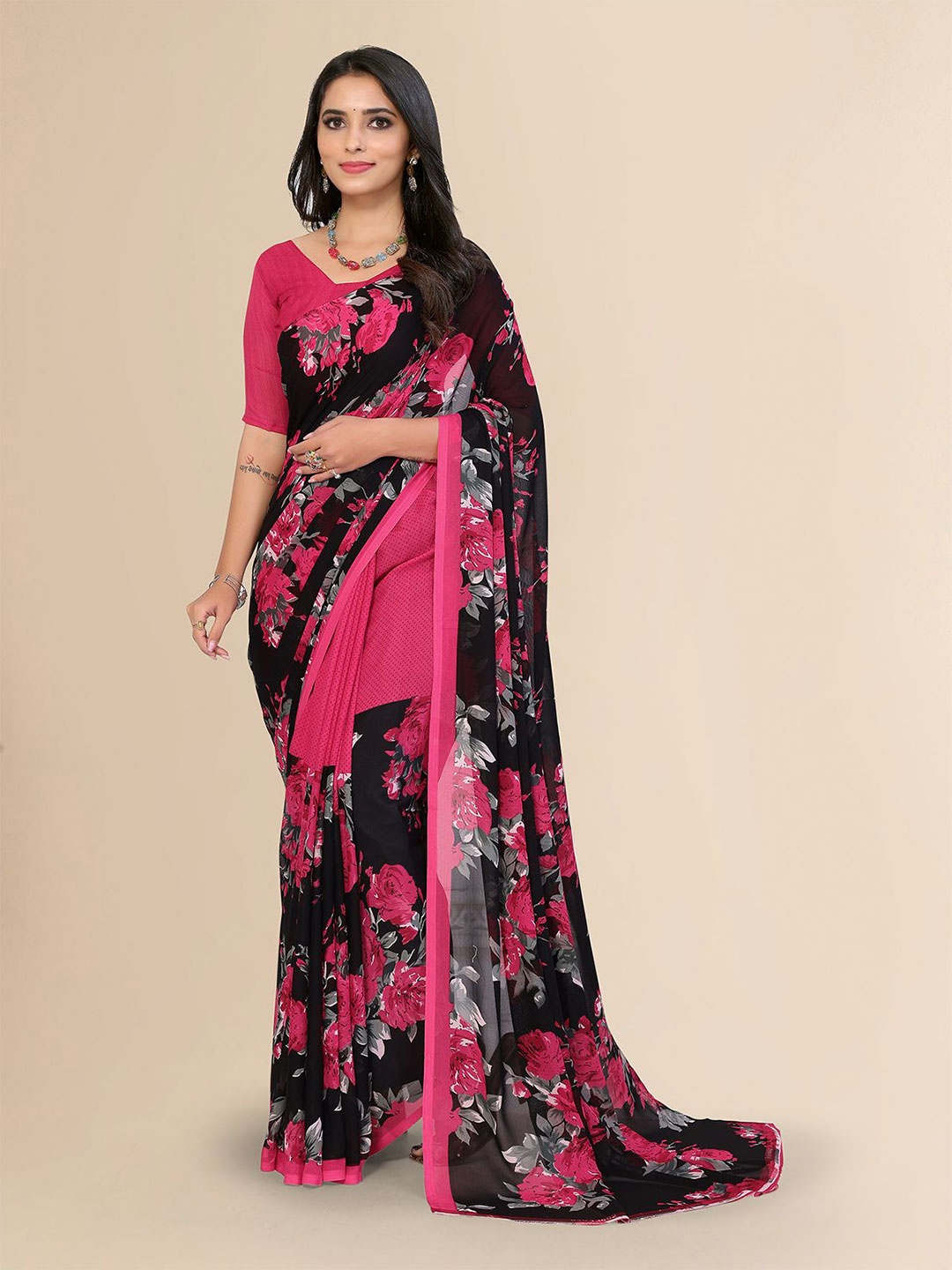 

Moda Rapido Floral Saree, Pink