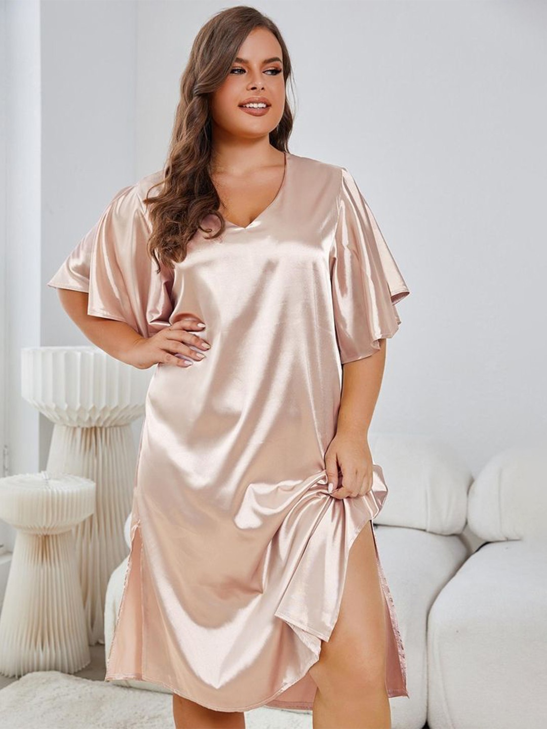 

LULU & SKY Women V-Neck Short Sleeves Nightdress, Pink