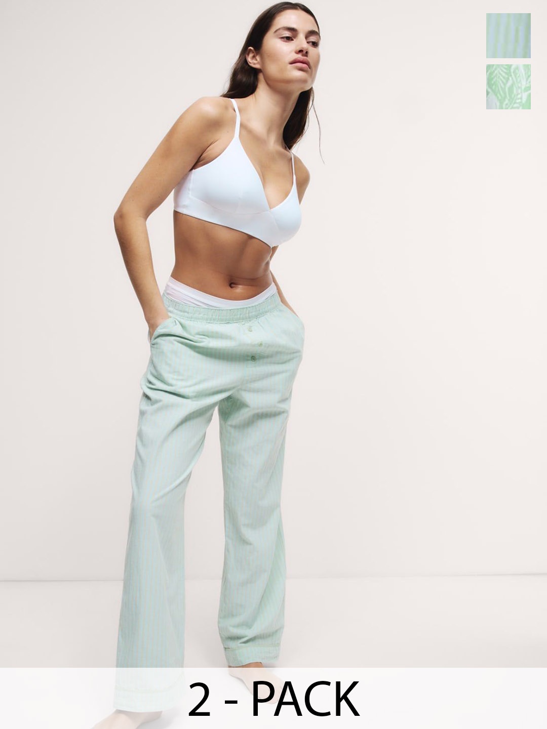 

Marks & Spencer Women Pack Of 2 Printed Cotton Lounge Pants, Green