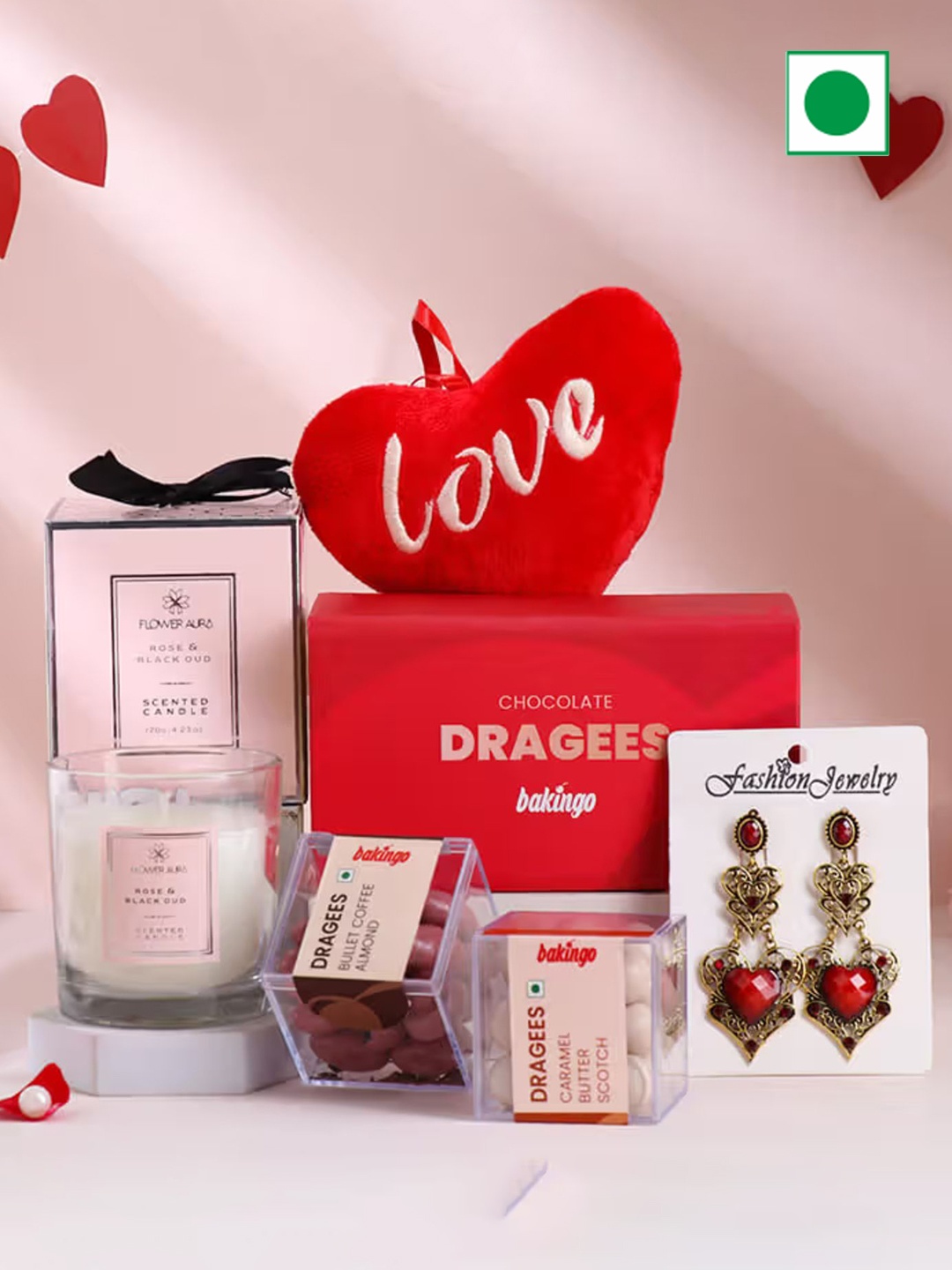 

Floweraura Candle & Red Love Heart & Earrings Valentine Chocolate Gifts 500g