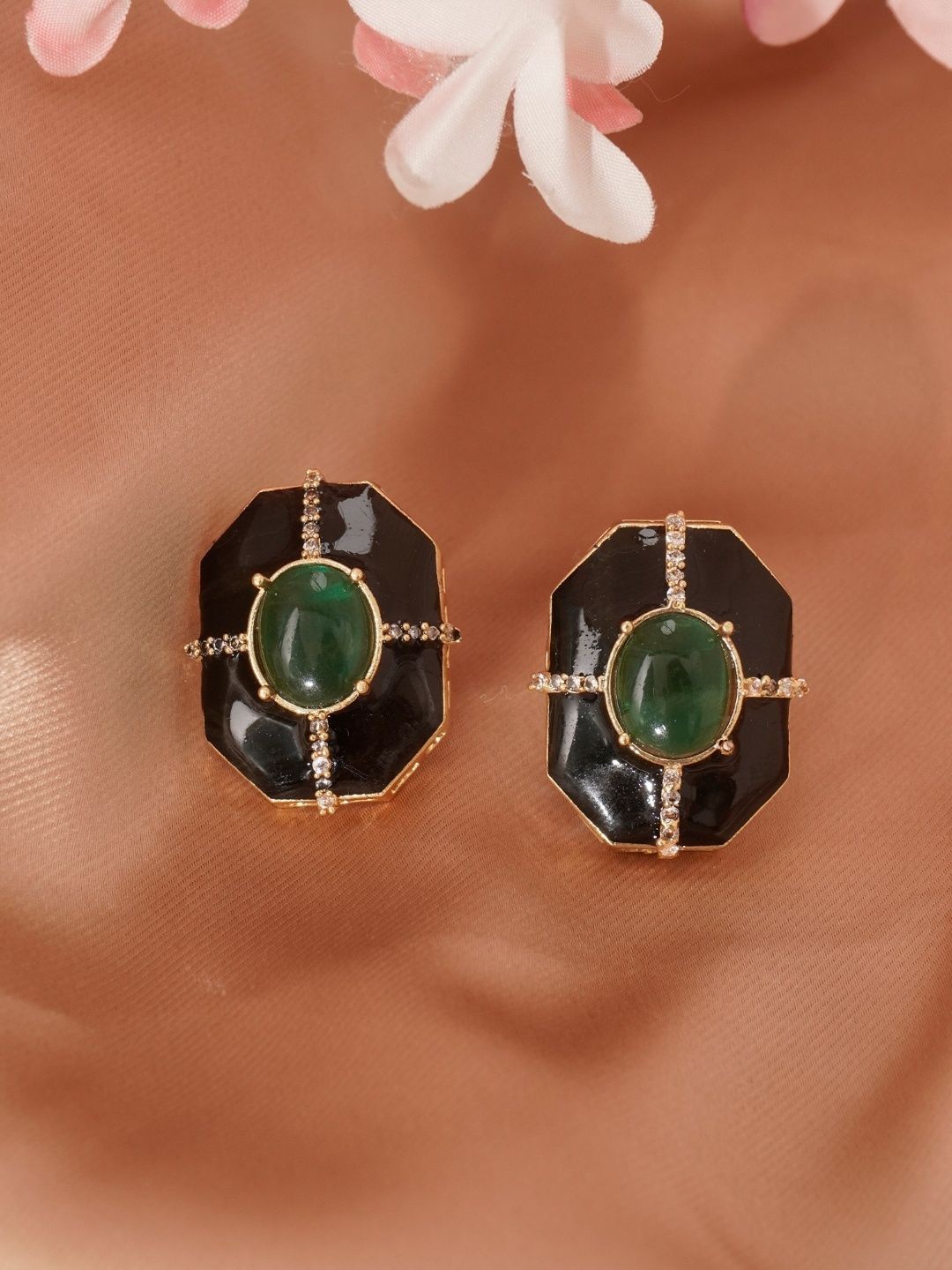 

Niscka Gold-Plated Artificial Stones Studded Contemporary Shaped Studs