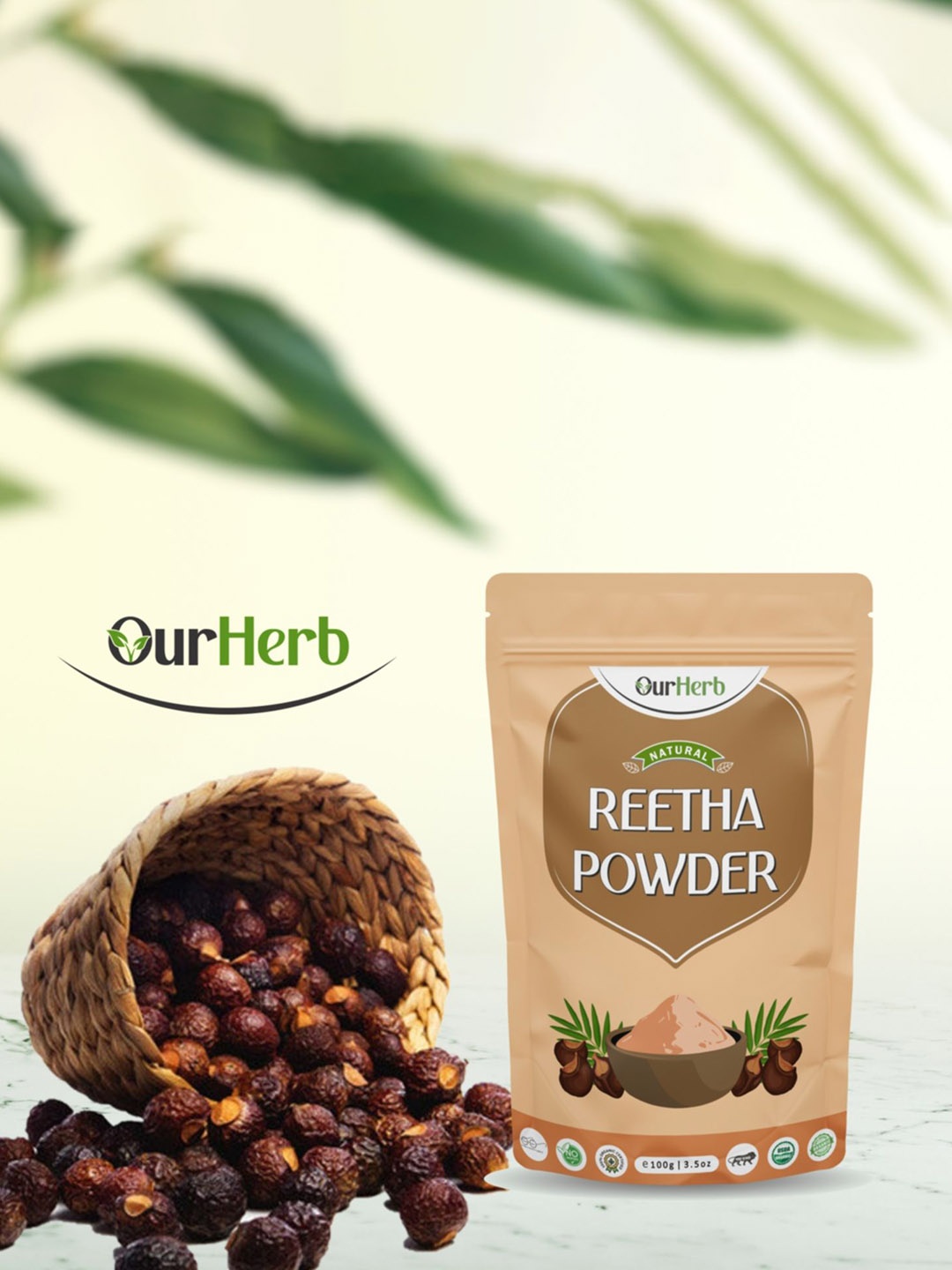 

OurHerb Reetha Powder For Hair Care - 100 g, Brown