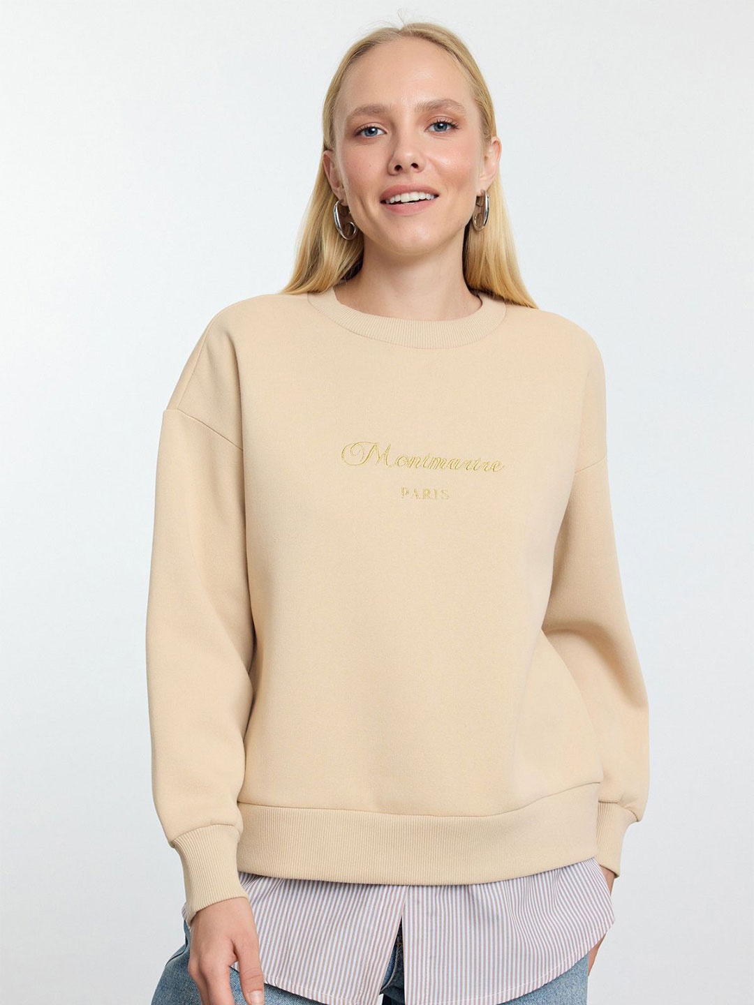 

Trendyol Women Printed Round Neck Sweatshirt, Beige