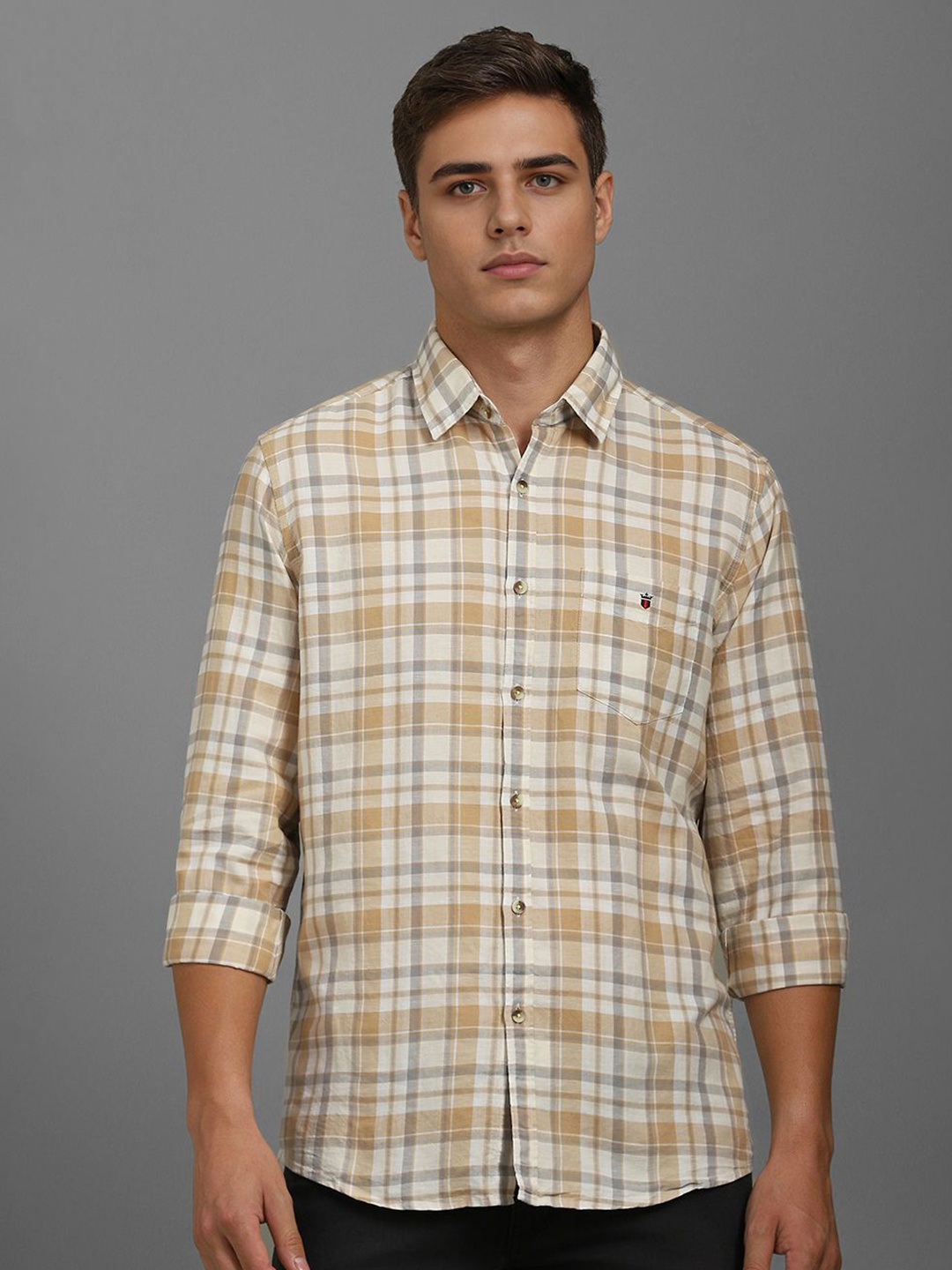 

Louis Philippe Sport Men Slim Fit Tartan Checked Casual Shirt, Brown