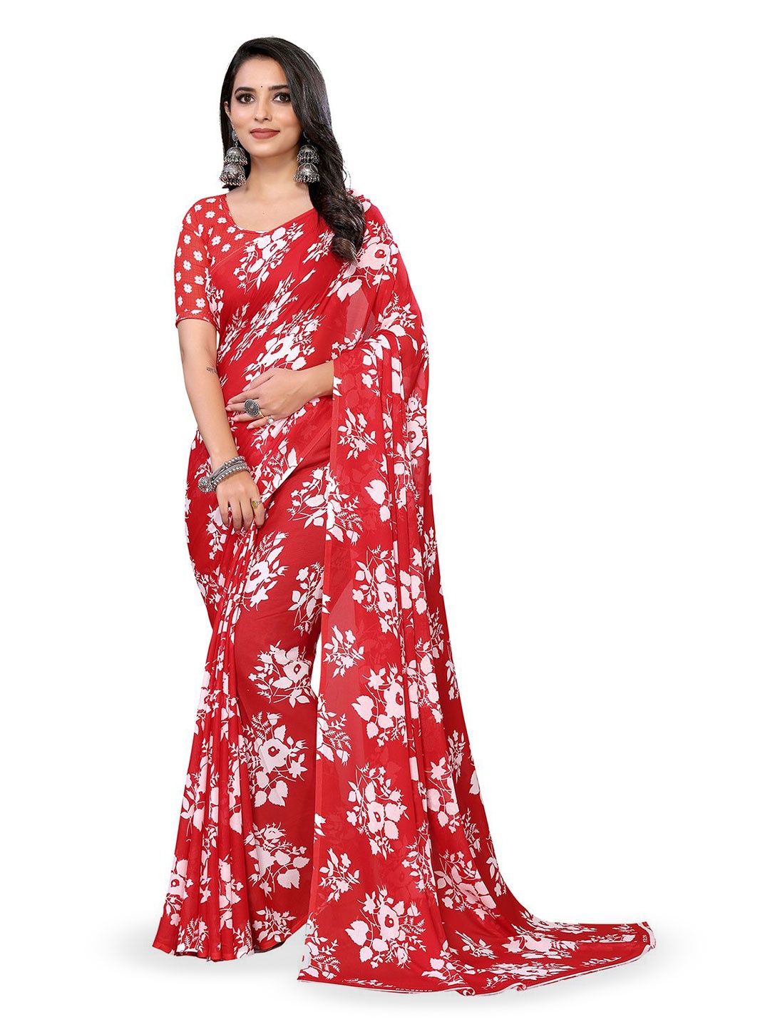 

Moda Rapido Floral Printed Saree, Red