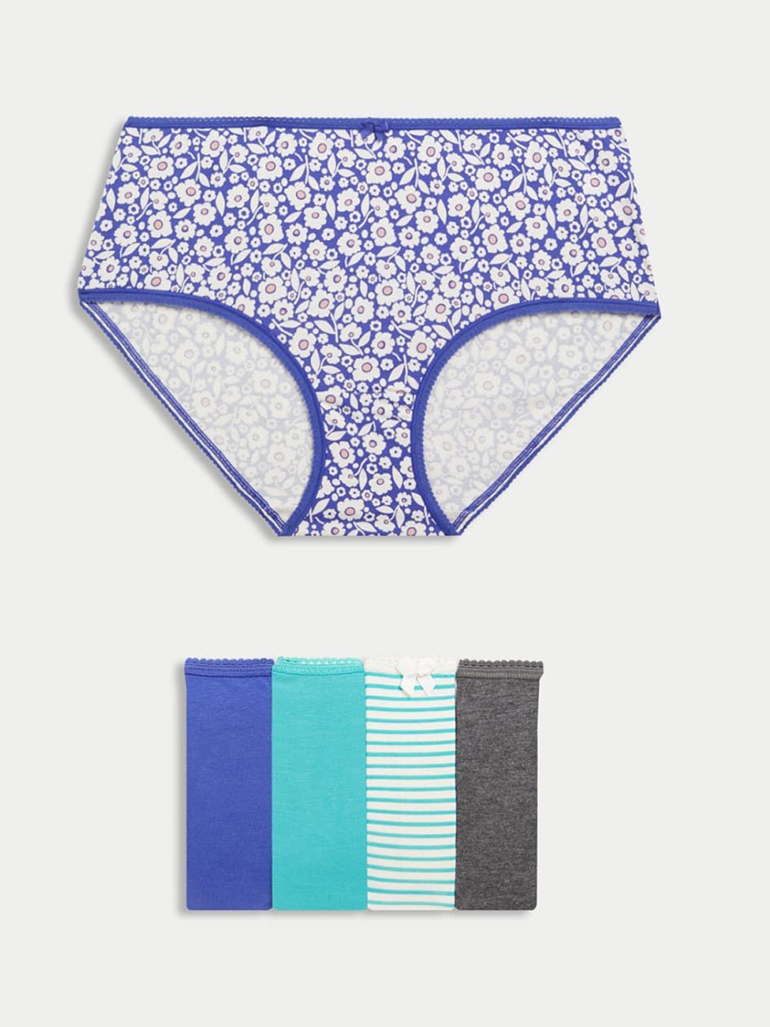 

Marks & Spencer Women Pack Of 5 Printed High Rise Hipster Briefs, Blue