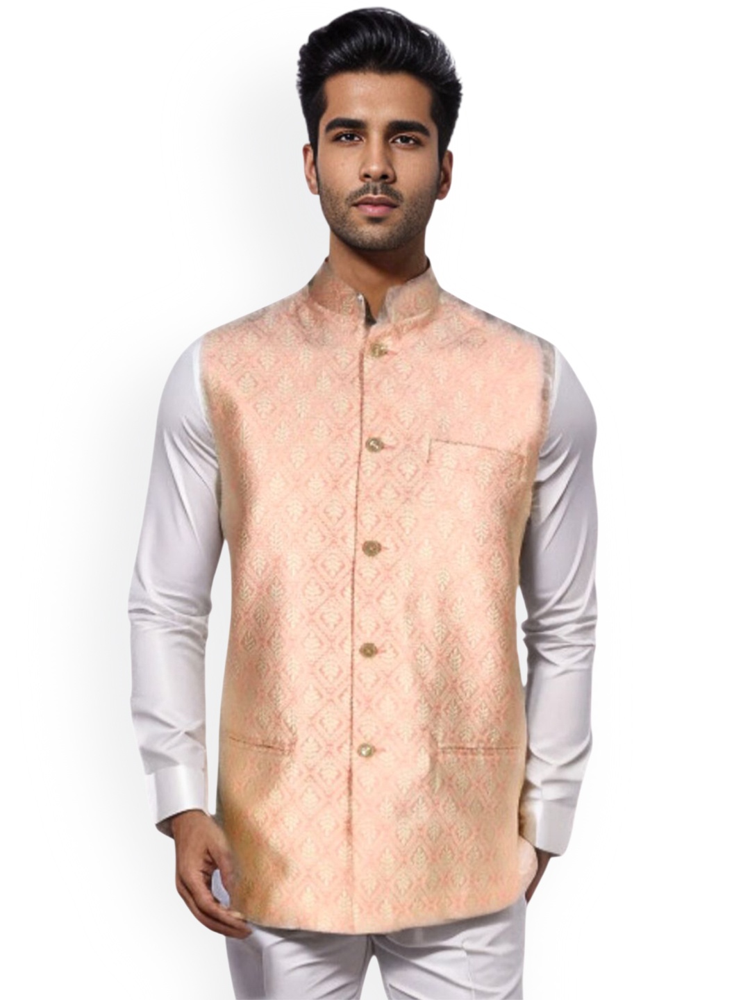 

Blacksmith Woven Design Nehru Jacket, Pink