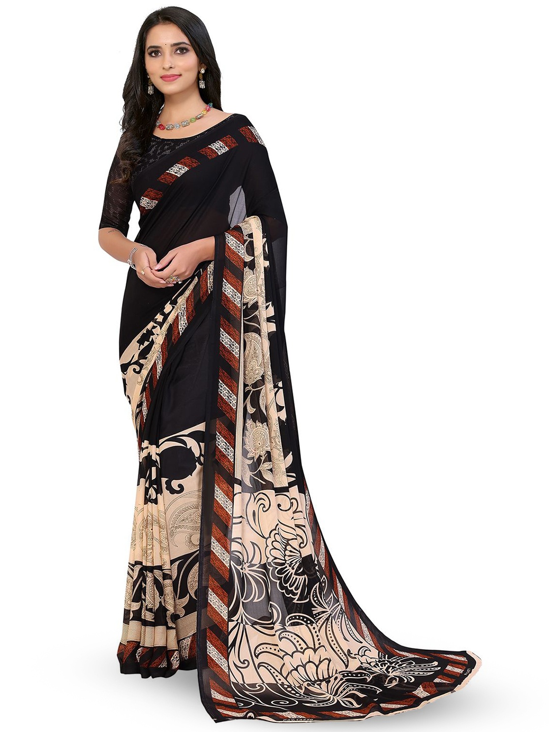 

Moda Rapido Floral Printed Saree, Black