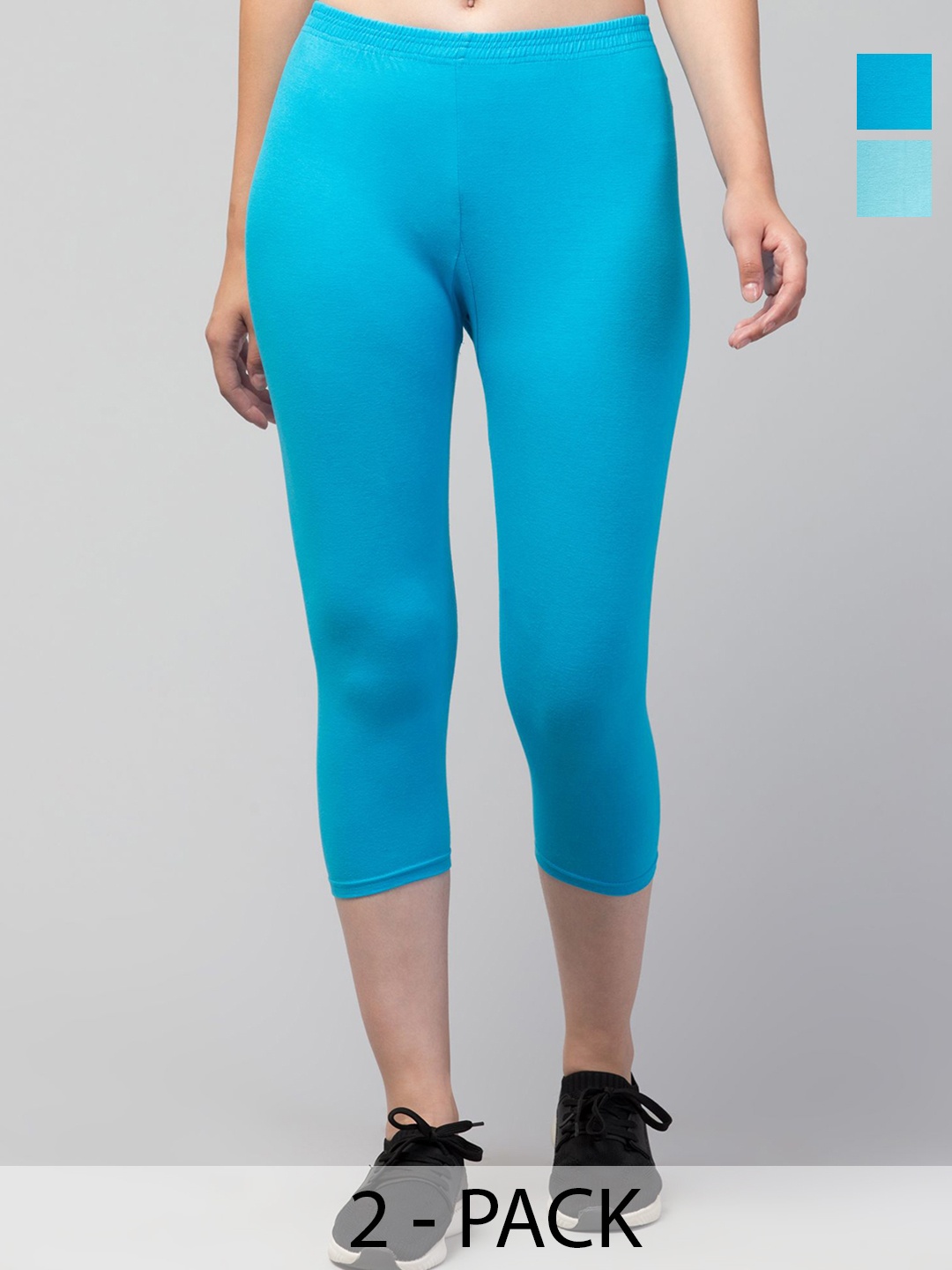 

CKARFE Women Pack of 2 Mid-Rise Cotton Capris, Turquoise blue