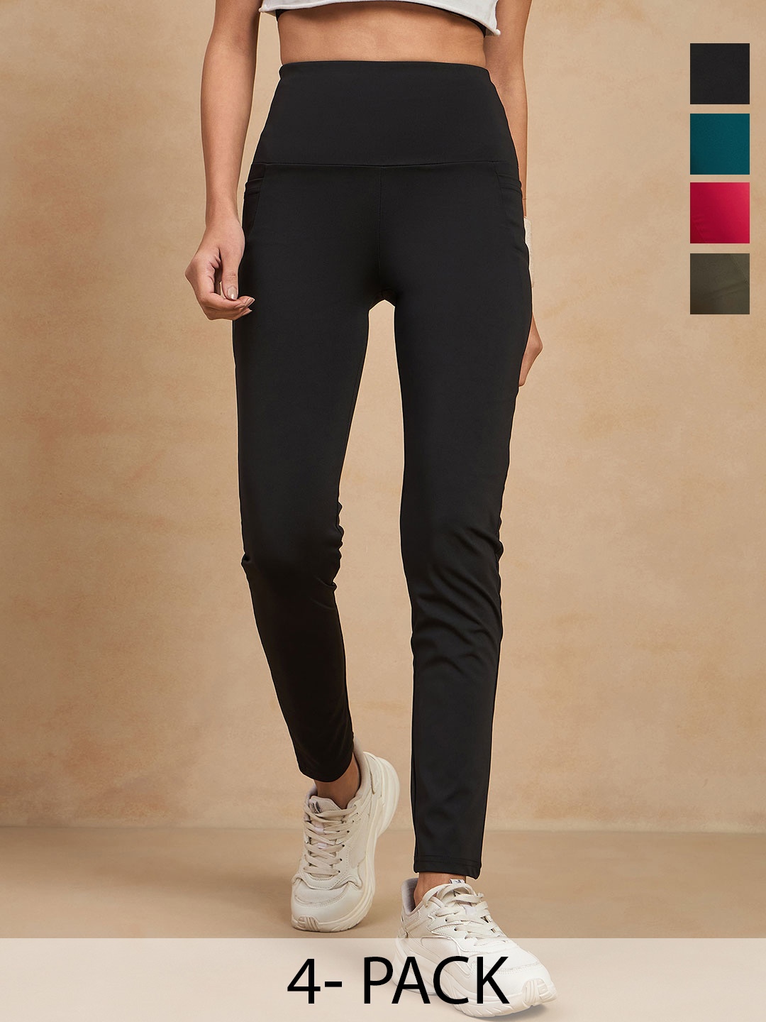 

COLOR CAPITAL Women Pack of 4 Skin Fit Antimicrobial Sports Tights, Black