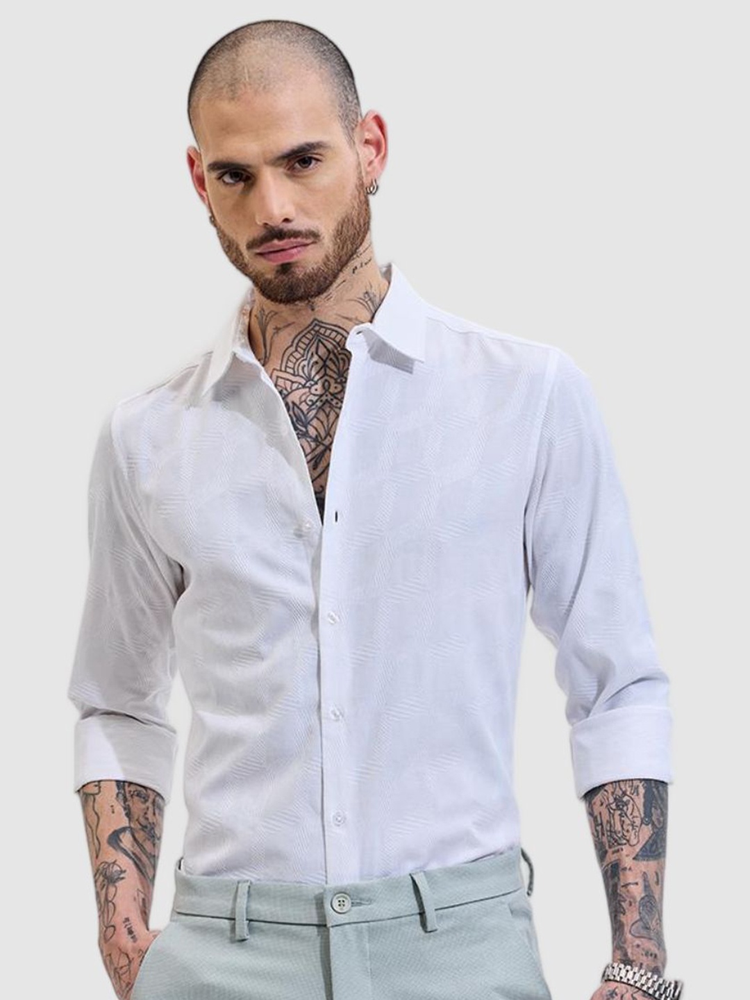 

Snitch Men Smart Slim Fit Spread Collar Solid Casual Shirt, White