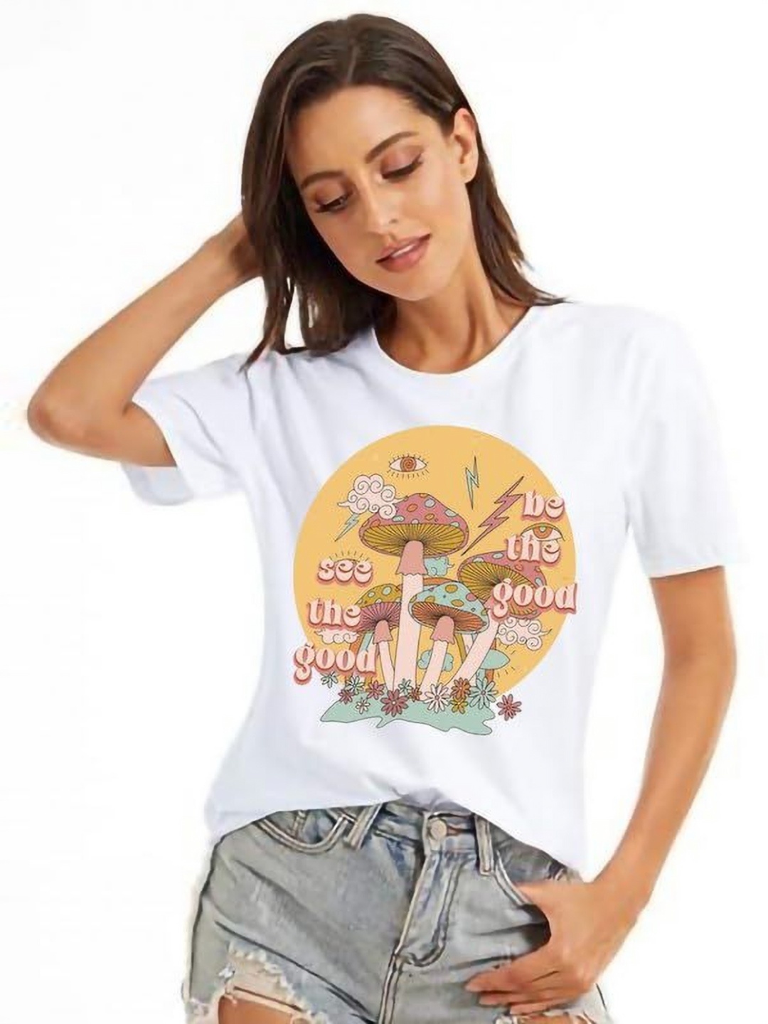 

VLAM Women Printed Pockets T-shirt, White