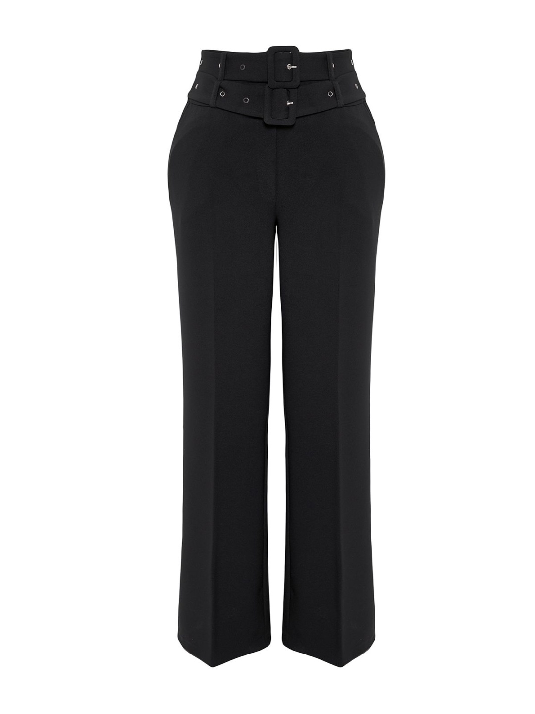 

Trendyol Women Plain High-Rise Trousers, Black