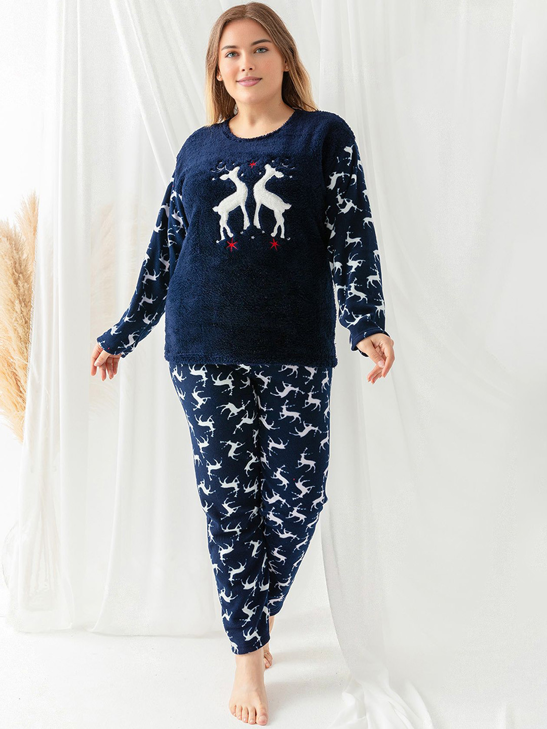 

Trendyol Printed Round Neck Night Suits, Blue