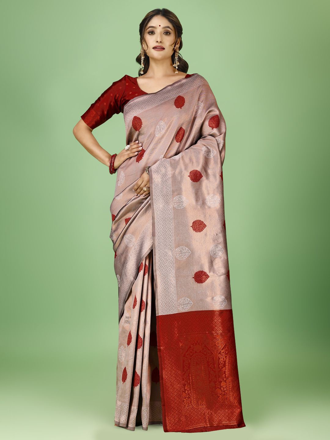 

F FASHION Woven Design Zari Banarasi Saree, Brown