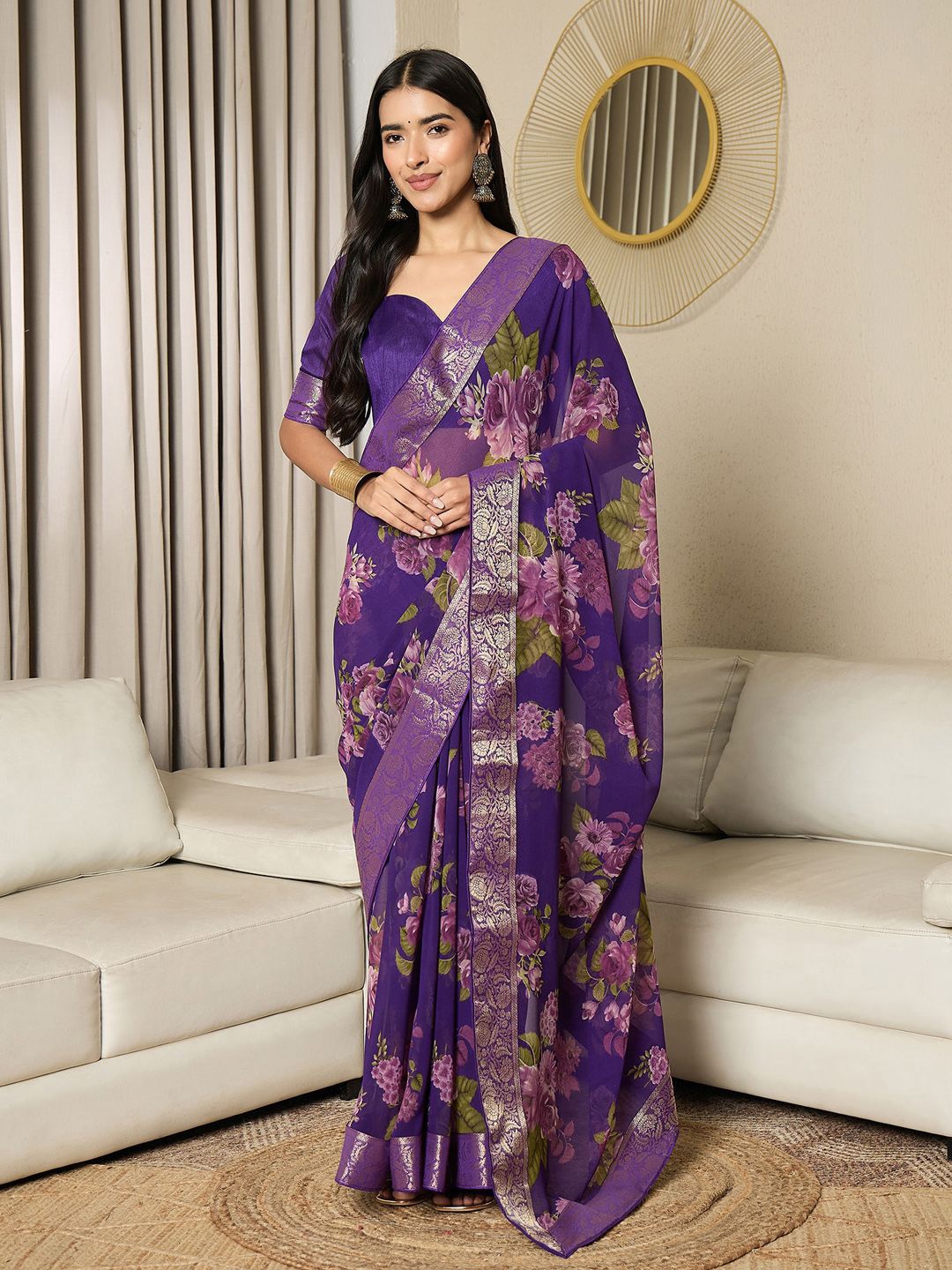 

Saree mall Floral Printed Ready to Wear Sarees, Violet