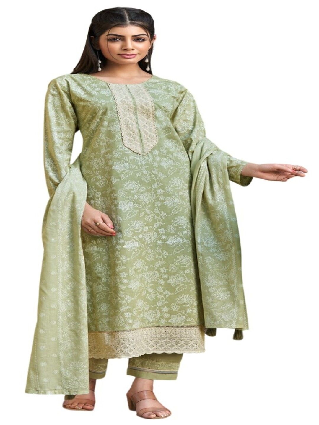 

DRAVINAM Trends Floral Printed Pure Cotton Unstitched Dress Material, Green