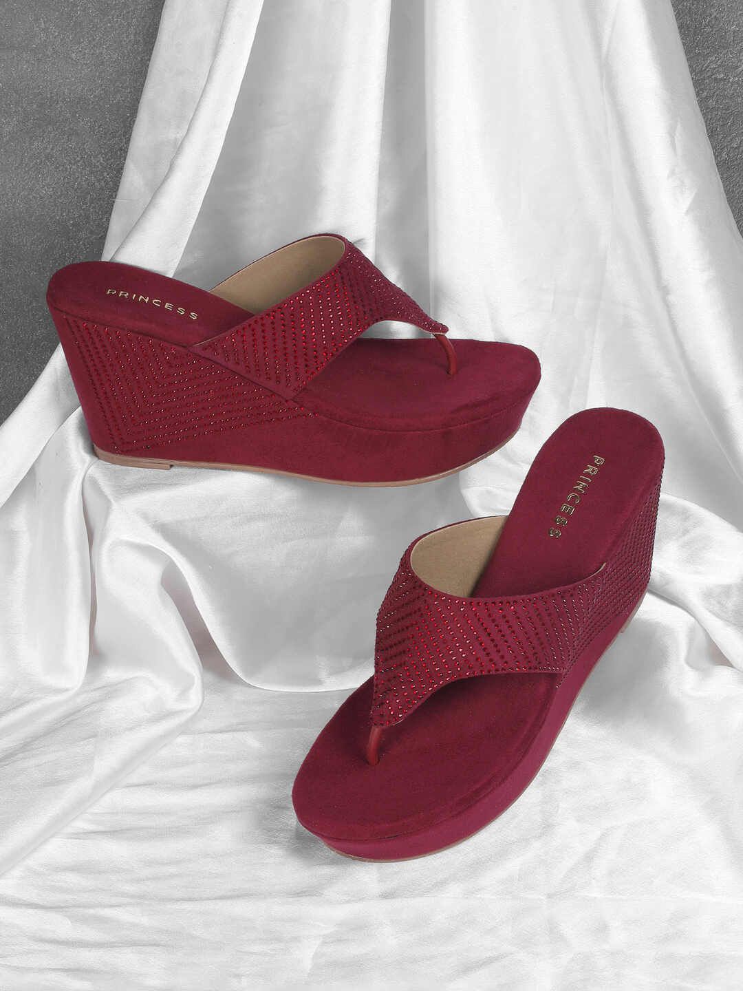 

Metro Colourblocked Wedge Sandals with Bows, Maroon