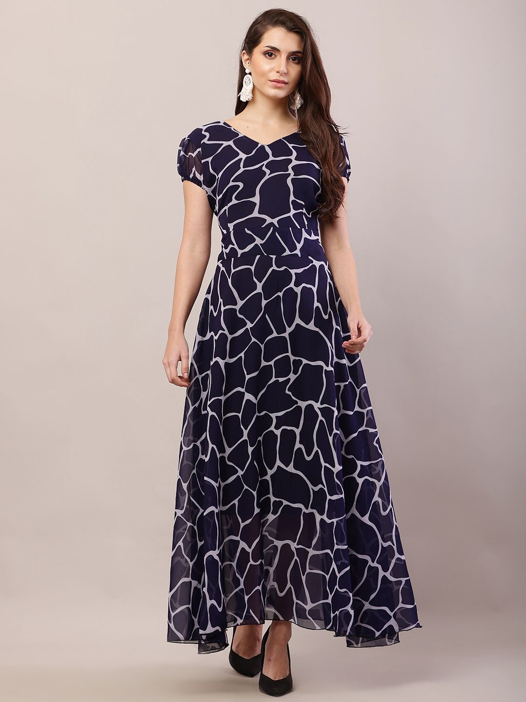 

Raabta Fashion Print Georgette Fit & Flare Maxi Dress, Blue