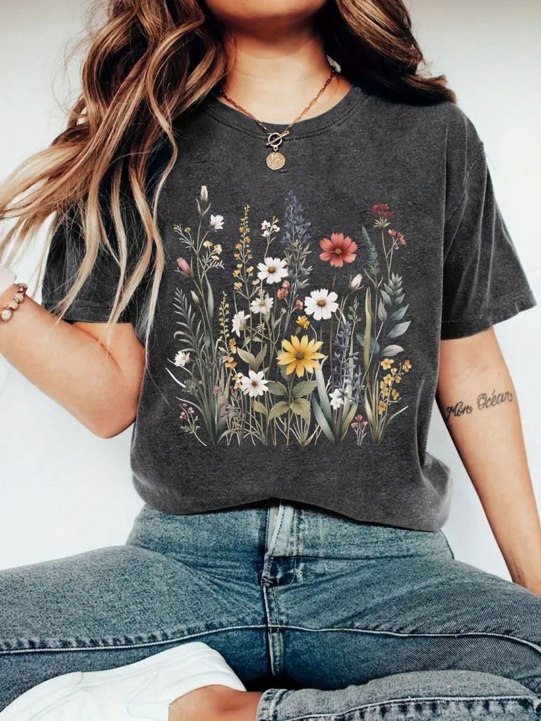 

StyleCast Women Floral Printed Round Neck Cotton Relaxed Fit T-shirt, Black